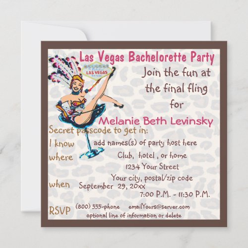 Las Vegas Leopard Fur Bachelorette Party Invitation