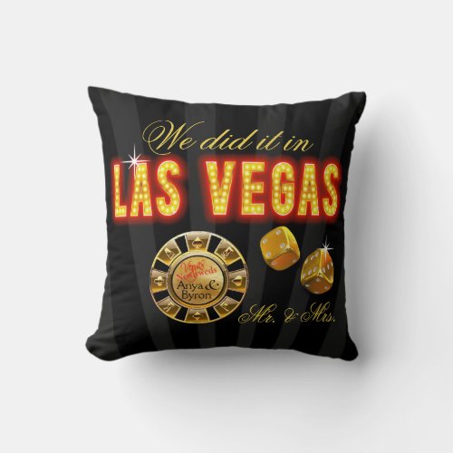 Las Vegas Lights Mr  Mrs Newlyweds  black Throw Pillow