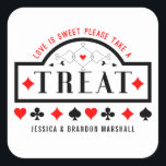 Las Vegas Love is Sweet Playing Cards Poker Favor Square Sticker<br><div class="desc">Love is sweet,  please take a treat vegas style stickers.</div>