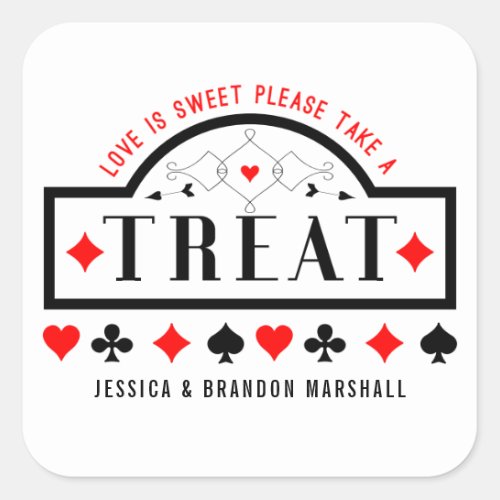 Las Vegas Love is Sweet Playing Cards Poker Favor Square Sticker