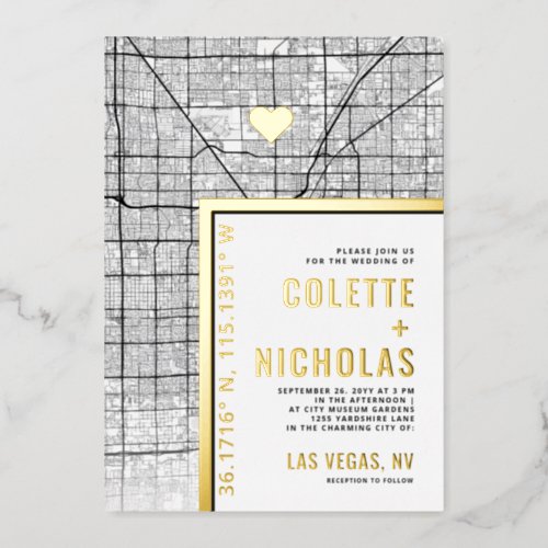 Las Vegas Love Locator  City Themed Wedding Foil Invitation