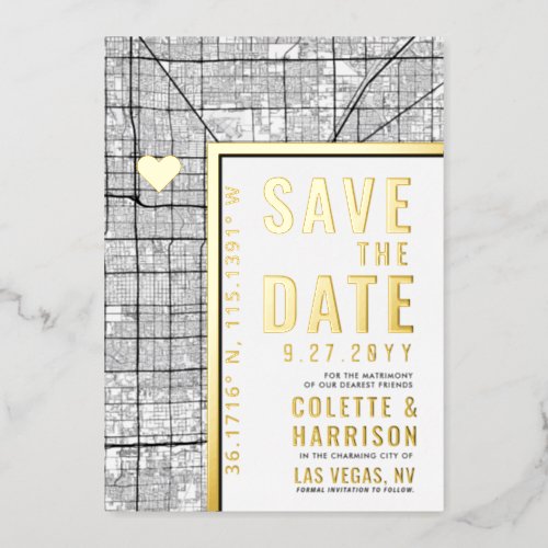 Las Vegas Love Locator  Wedding Save the Date Foil Invitation