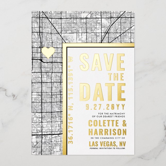 Las Vegas Love Locator | Wedding Save the Date Foil Invitation (Front)