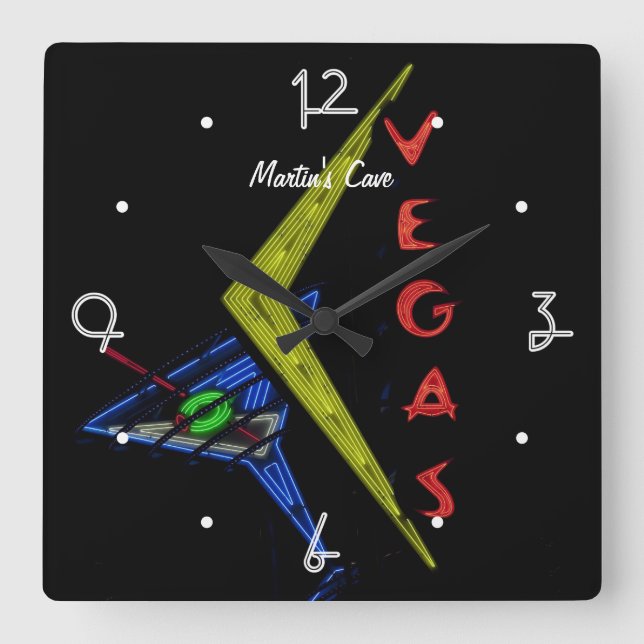 Las Vegas Mancave personalized Neon Sign Square Wall Clock (Front)