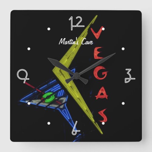Las Vegas Mancave personalized Neon Sign Square Wall Clock