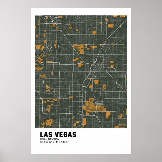 Las Vegas Map Poster - Nevada Green Map (Front)