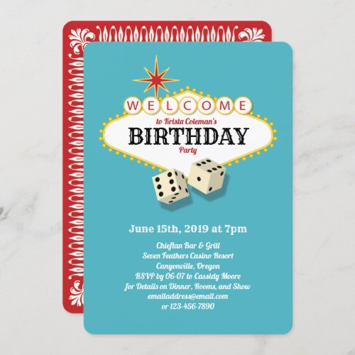 Las Vegas Marquee Birthday Party Aqua Invitation