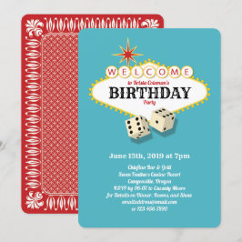 Las Vegas Marquee Birthday Party Aqua Invitation