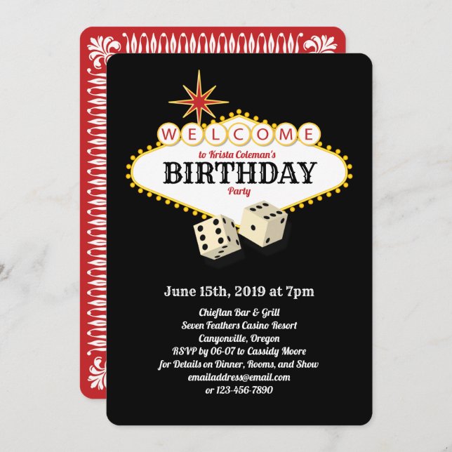 Las Vegas Marquee Birthday Party Black Invitation (Front/Back)