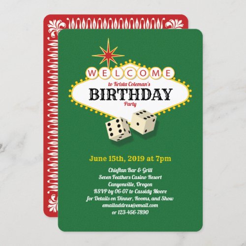 Las Vegas Marquee Birthday Party Green 2 Invitation