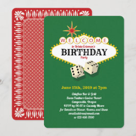 Las Vegas Marquee Birthday Party Green 2 Invitation