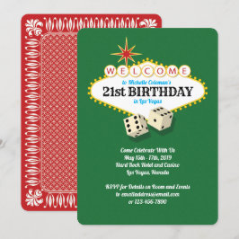 Las Vegas Marquee Birthday Party Green Invitation