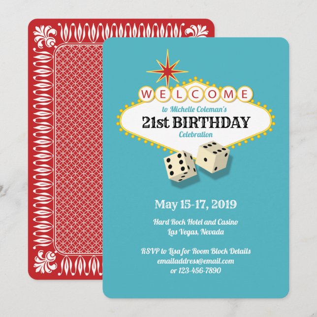 Las Vegas Marquee Birthday Party Invitation (Front/Back)