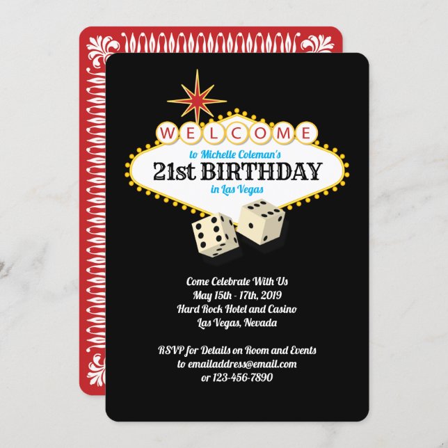 Las Vegas Marquee Birthday Party Invitation (Front/Back)