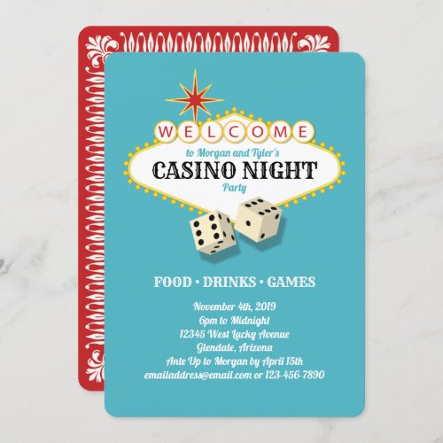 Las Vegas Marquee Casino Night Party Teal Invitation
