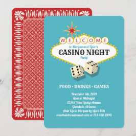 Las Vegas Marquee Casino Night Party Teal Invitation