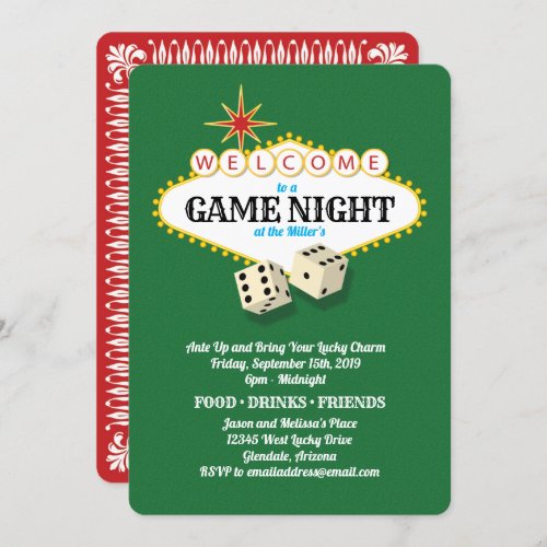 Las Vegas Marquee Game Night Green Invitation