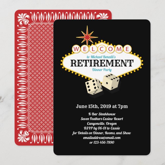 Las Vegas Marquee Retirement Party Black Invitation (Front/Back)