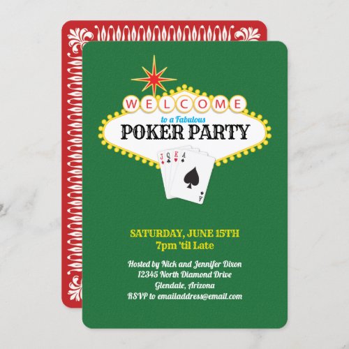 Las Vegas Marquee Sign Poker Party Green Invitation