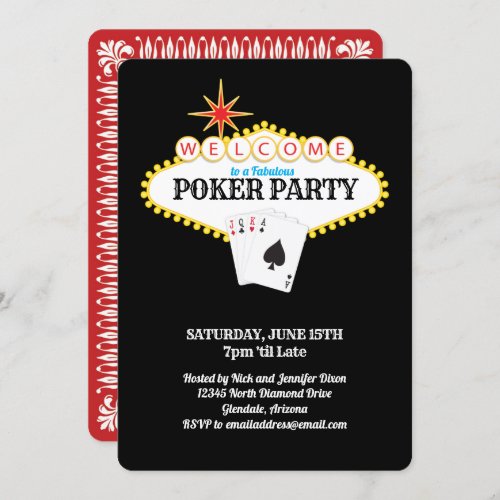 Las Vegas Marquee Sign Poker Party Invitation