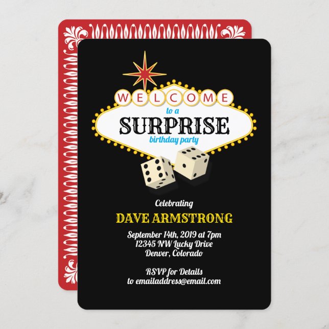 Las Vegas Marquee Surprise Birthday Party Invitation (Front/Back)