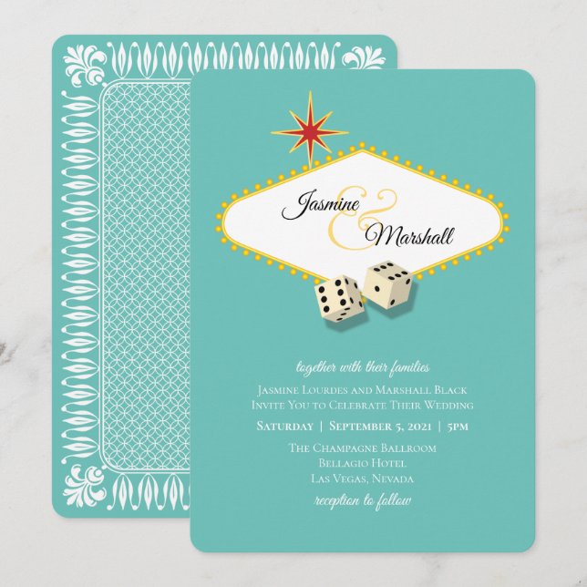 Las Vegas Marquee Wedding in Aqua 2 Invitation (Front/Back)
