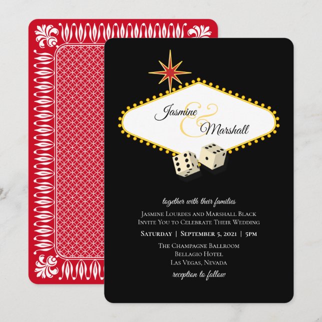 Las Vegas Marquee Wedding in Black 2 Invitation (Front/Back)