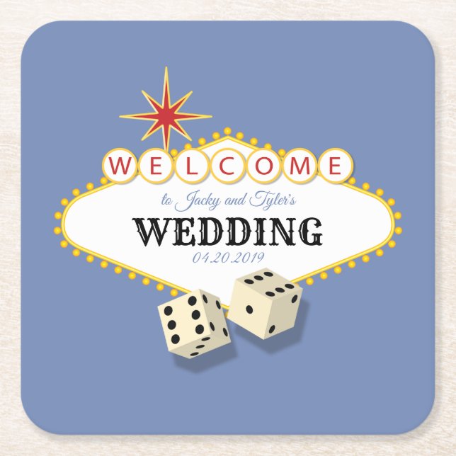Las Vegas Marquee Wedding Square Paper Coaster (Front)