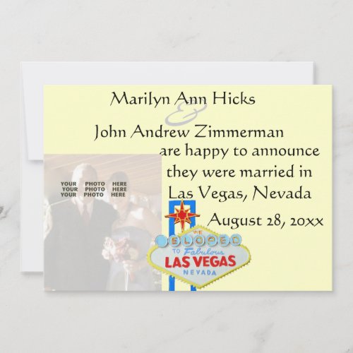 Las Vegas Marriage Announcement with wedding photo