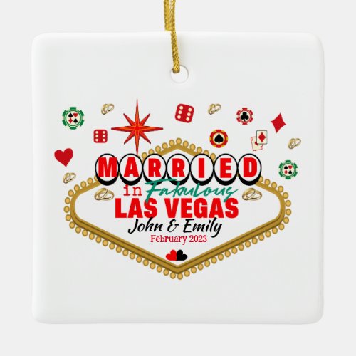 Las Vegas Married Couple Matching Vacation Nevada Ceramic Ornament