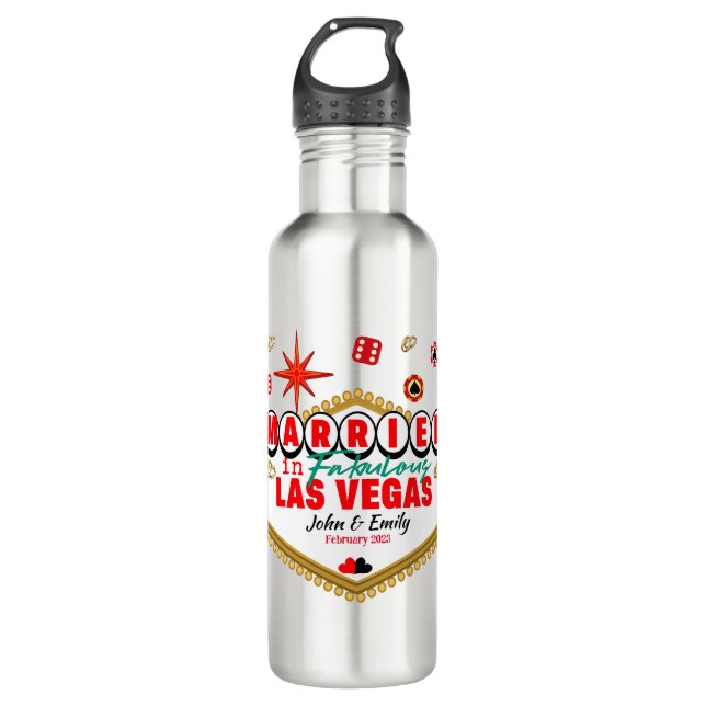 Las Vegas Married Couple Matching Vacation Nevada  Stainless Steel Water Bottle (Front)