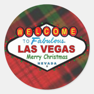 Las Vegas Merry Christmas Plaid Sticker