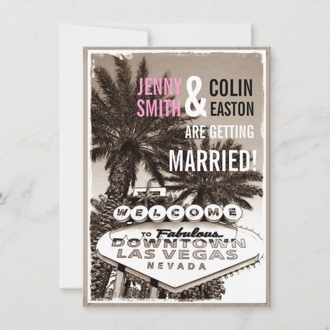 Las Vegas Modern Vintage Sepia Wedding Invites (Front)