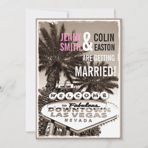 Las Vegas Modern Vintage Sepia Wedding Invites