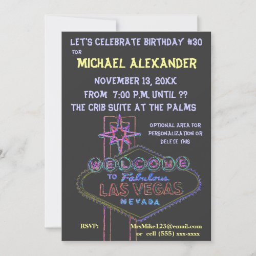 Las Vegas Neon Sign Birthday Bash Invitation