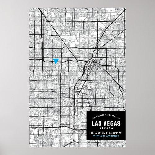 Las Vegas Nevada City Map  Mark Your Location  Poster