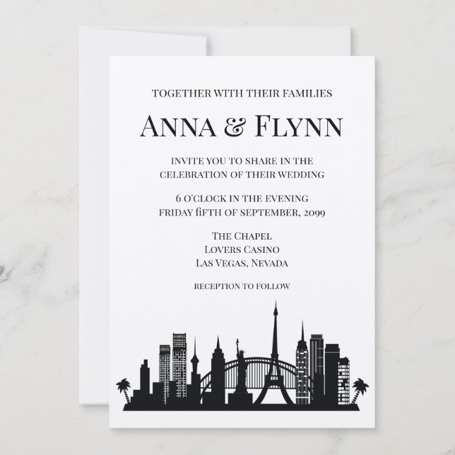 Las Vegas Nevada City Skyline Cityscape Wedding Invitation (Front)