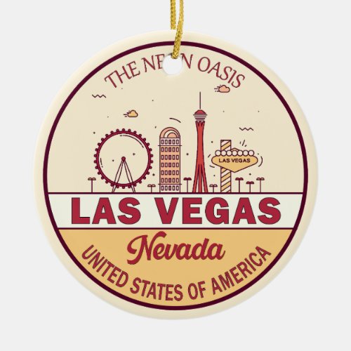 Las Vegas Nevada City Skyline Emblem Ceramic Ornament