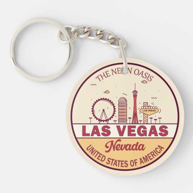 Las Vegas Nevada City Skyline Emblem Keychain (Front)