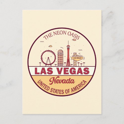 Las Vegas Nevada City Skyline Emblem Postcard