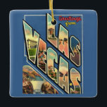 Las Vegas Nevada Greeting Ceramic Ornament<br><div class="desc">A truly retro, vintage postcard for Las Vegas repurposed on an ornament.</div>