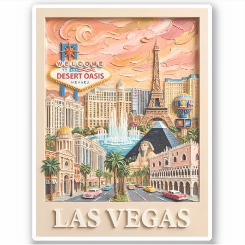 Las Vegas Nevada Impasto Vintage Travel Landmarks Sticker