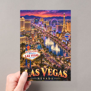 Las Vegas Nevada Neon Skyline Travel Poster Acrylic Invitations