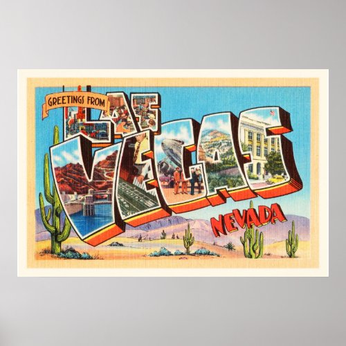 Las Vegas Nevada NV Old Vintage Travel Souvenir Poster