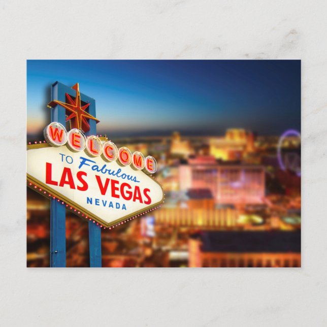 Las Vegas, Nevada sign in front of a city, photo Postcard (Front)