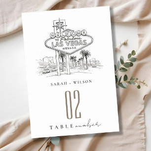 Las Vegas Nevada Sketch Landscape Wedding Table Number