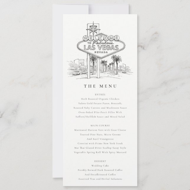 Las Vegas Nevada Sketch Wedding Menu Card (Front)