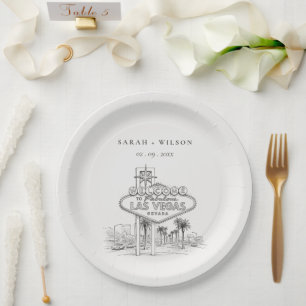 Las Vegas Nevada Sketchy Landscape Wedding Paper Plates