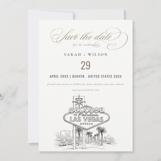 Las Vegas Nevada Sketchy Landscape Wedding Save The Date (Front)