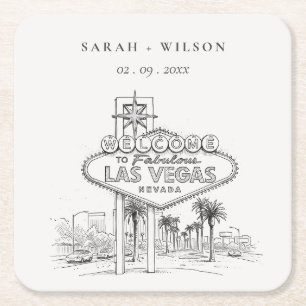 Las Vegas Nevada Sketchy Landscape Wedding Square Paper Coaster
